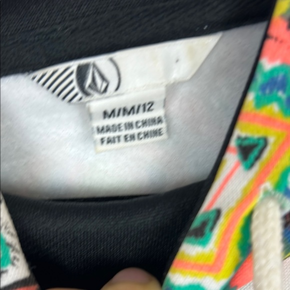 Volcom Black & White Multicolored Hoodie with Geometric Accents Size Medium - Picture 3 of 10